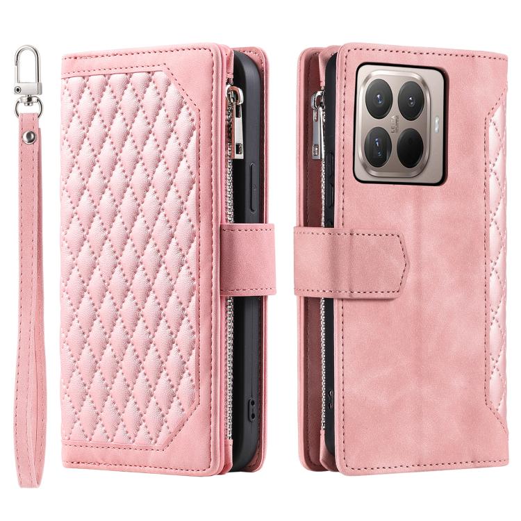 Grid Texture Zipper Leather Phone Case with Lanyard, For Xiaomi 15T Pro, For Xiaomi 15T, For Xiaomi 15 Pro, For Xiaomi 15
