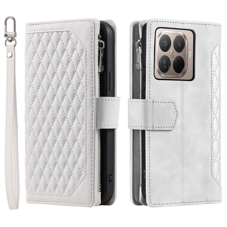 Grid Texture Zipper Leather Phone Case with Lanyard, For Xiaomi 15T Pro, For Xiaomi 15T, For Xiaomi 15 Pro, For Xiaomi 15