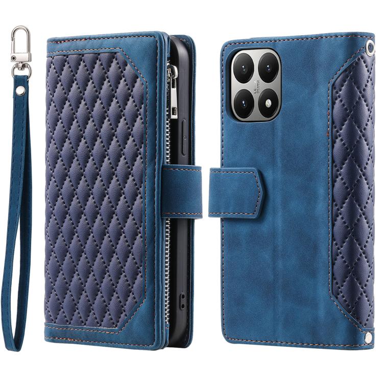 Grid Texture Zipper Leather Phone Case with Lanyard, For Xiaomi 15T Pro, For Xiaomi 15T, For Xiaomi 15 Pro, For Xiaomi 15