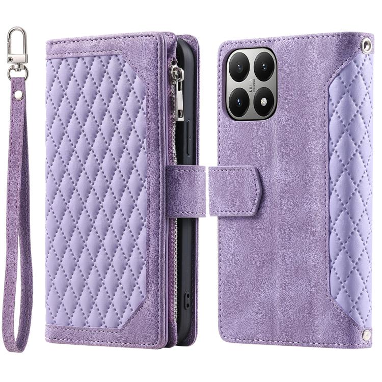 Grid Texture Zipper Leather Phone Case with Lanyard, For Xiaomi 15T Pro, For Xiaomi 15T, For Xiaomi 15 Pro, For Xiaomi 15
