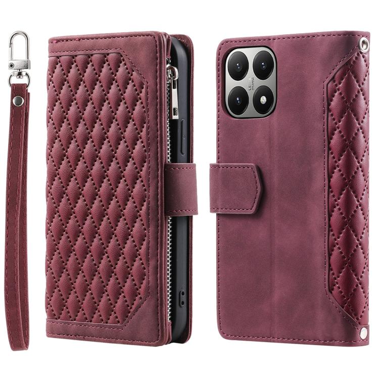 Grid Texture Zipper Leather Phone Case with Lanyard, For Xiaomi 15T Pro, For Xiaomi 15T, For Xiaomi 15 Pro, For Xiaomi 15