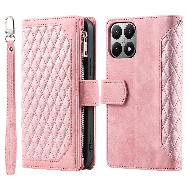 Grid Texture Zipper Leather Phone Case with Lanyard, For Xiaomi 15T Pro, For Xiaomi 15T, For Xiaomi 15 Pro, For Xiaomi 15