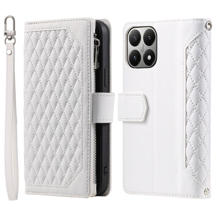 Grid Texture Zipper Leather Phone Case with Lanyard, For Xiaomi 15T Pro, For Xiaomi 15T, For Xiaomi 15 Pro, For Xiaomi 15