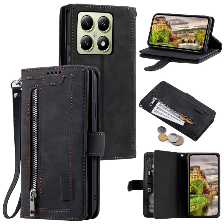Nine Card Zipper Bag Leather Phone Case with Lanyard, For Xiaomi 15T Pro, For Xiaomi 15T, For Xiaomi 15 Pro, For Xiaomi 15, For Xiaomi 14T Pro, For Xiaomi 14T