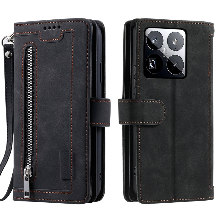 Nine Card Zipper Bag Leather Phone Case with Lanyard