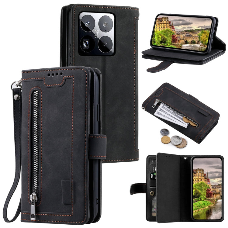 Nine Card Zipper Bag Leather Phone Case with Lanyard