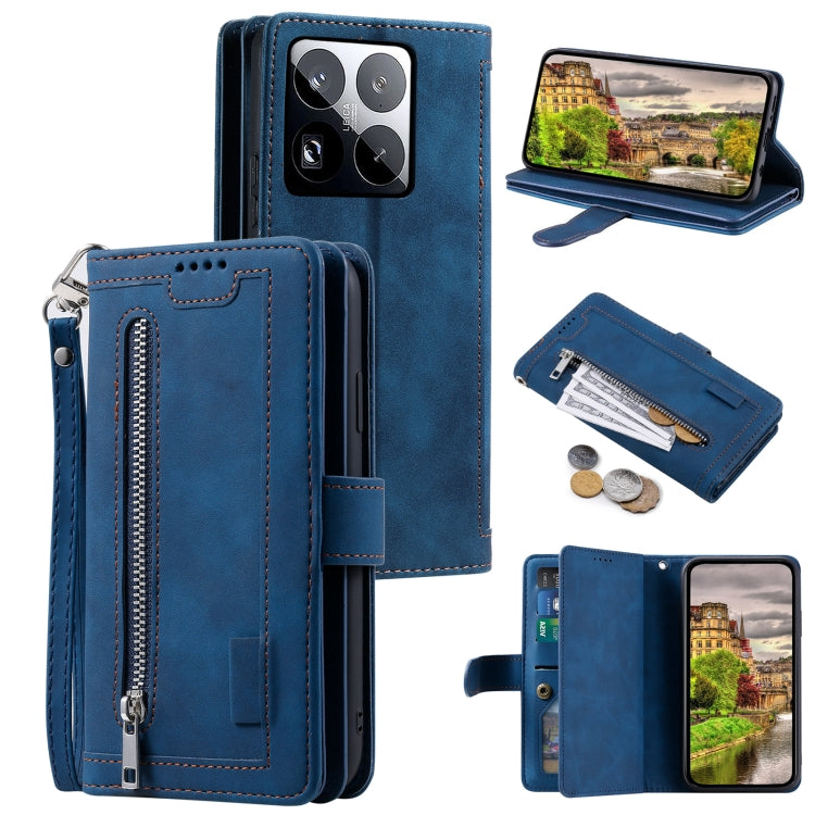 Nine Card Zipper Bag Leather Phone Case with Lanyard