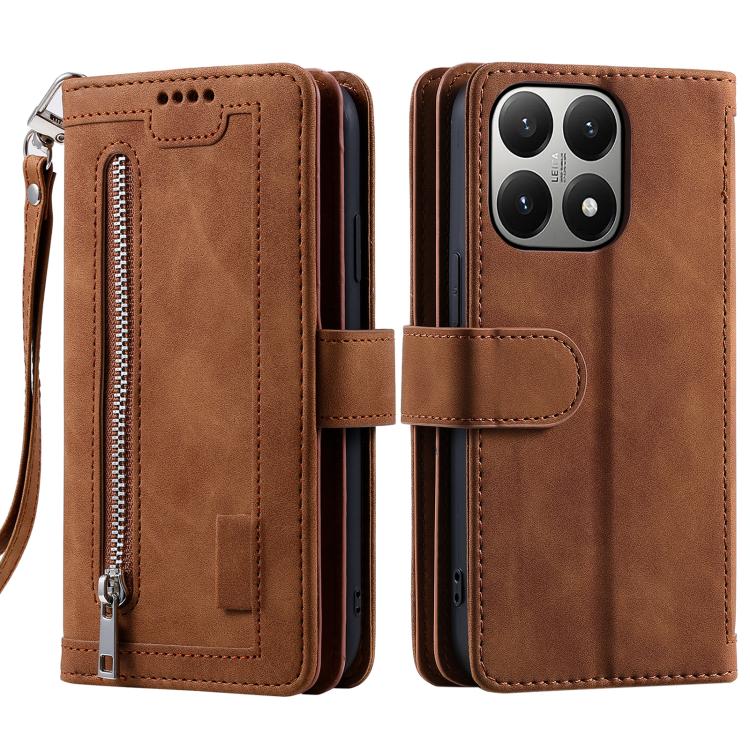 Nine Card Zipper Bag Leather Phone Case with Lanyard, For Xiaomi 15T Pro, For Xiaomi 15T, For Xiaomi 15 Pro, For Xiaomi 15, For Xiaomi 14T Pro, For Xiaomi 14T