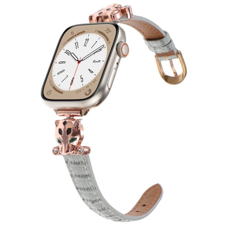 Leopard Head Bamboo Texture Leather Watch Band, For Apple Watch 46mm / 49mm / 45mm / 44mm, For Apple Watch 42mm / 41mm / 40mm / 38mm