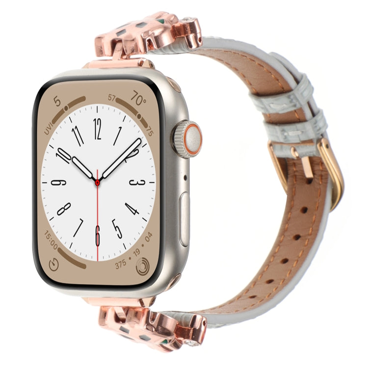 Leopard Head Bamboo Texture Leather Watch Band, For Apple Watch 46mm / 49mm / 45mm / 44mm, For Apple Watch 42mm / 41mm / 40mm / 38mm