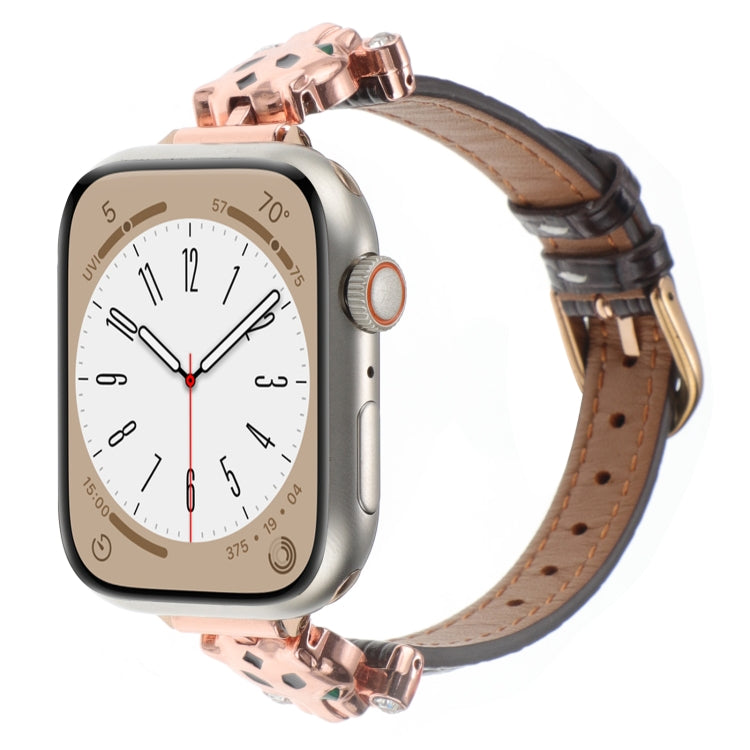 Leopard Head Bamboo Texture Leather Watch Band, For Apple Watch 46mm / 49mm / 45mm / 44mm, For Apple Watch 42mm / 41mm / 40mm / 38mm