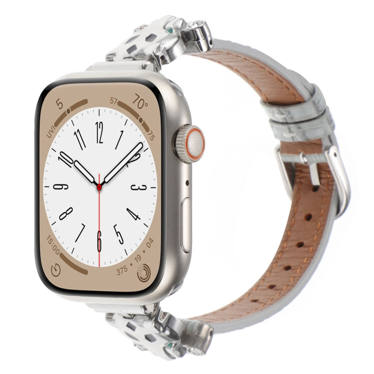 Leopard Head Bamboo Texture Leather Watch Band, For Apple Watch 46mm / 49mm / 45mm / 44mm, For Apple Watch 42mm / 41mm / 40mm / 38mm