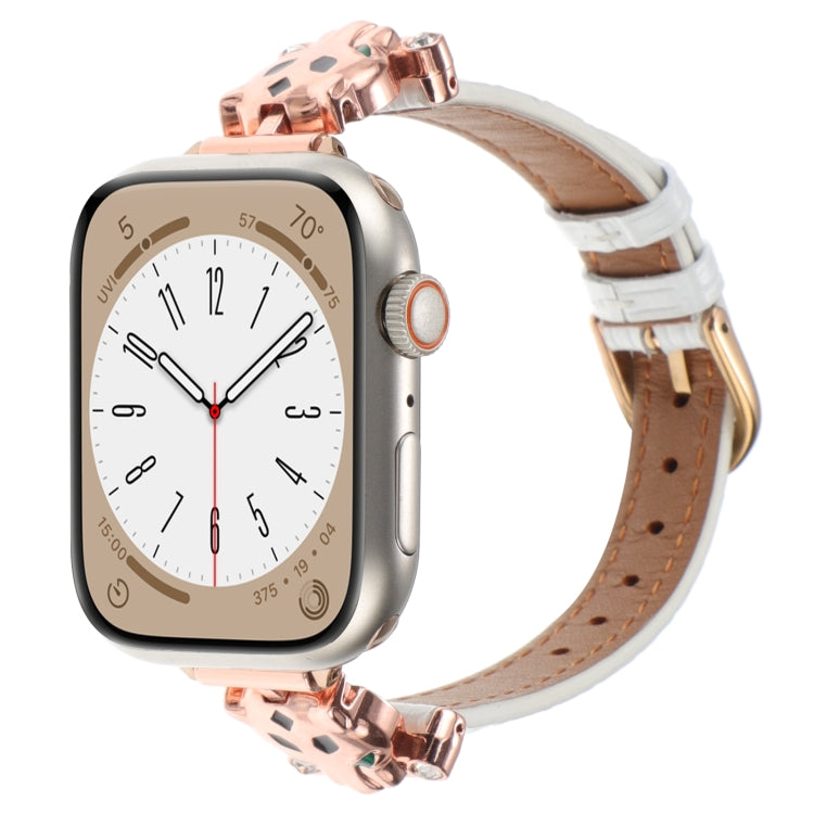 Leopard Head Bamboo Texture Leather Watch Band, For Apple Watch 46mm / 49mm / 45mm / 44mm, For Apple Watch 42mm / 41mm / 40mm / 38mm