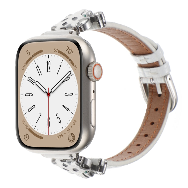 Leopard Head Bamboo Texture Leather Watch Band, For Apple Watch 46mm / 49mm / 45mm / 44mm, For Apple Watch 42mm / 41mm / 40mm / 38mm