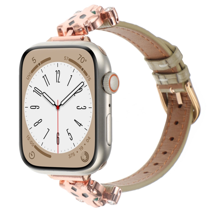 Leopard Head Bamboo Texture Leather Watch Band, For Apple Watch 46mm / 49mm / 45mm / 44mm, For Apple Watch 42mm / 41mm / 40mm / 38mm