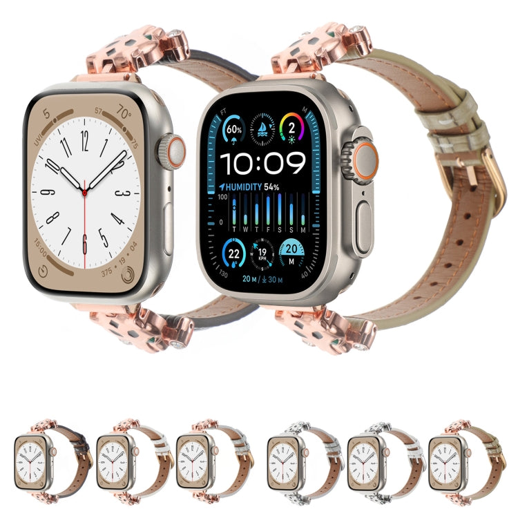 Leopard Head Bamboo Texture Leather Watch Band, For Apple Watch 46mm / 49mm / 45mm / 44mm, For Apple Watch 42mm / 41mm / 40mm / 38mm