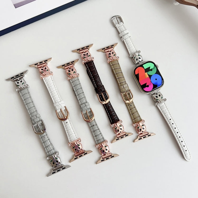 Leopard Head Bamboo Texture Leather Watch Band, For Apple Watch 46mm / 49mm / 45mm / 44mm, For Apple Watch 42mm / 41mm / 40mm / 38mm