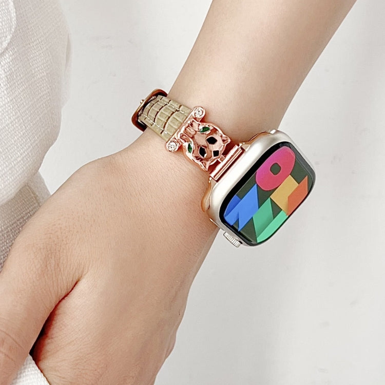 Leopard Head Bamboo Texture Leather Watch Band