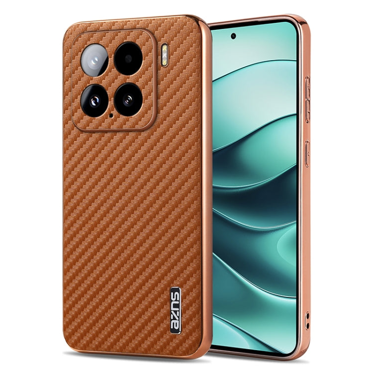 AZNS Electroplated Edge Carbon Fiber Texture Phone Case, For Xiaomi 15 Pro, For Xiaomi 15, For Xiaomi 14T Pro, For Xiaomi 14T