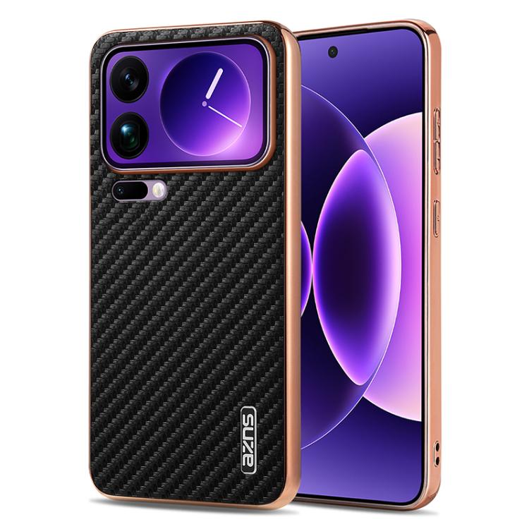 AZNS Electroplated Edge Carbon Fiber Texture Phone Case, For Xiaomi 17 Pro Max, For Xiaomi 17 Pro, For Xiaomi 17, For Xiaomi 15T Pro 5G, For Xiaomi 15T 5G, For Xiaomi 15 Ultra