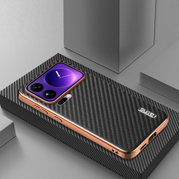 AZNS Electroplated Edge Carbon Fiber Texture Phone Case, For Xiaomi 17 Pro Max, For Xiaomi 17 Pro, For Xiaomi 17, For Xiaomi 15T Pro 5G, For Xiaomi 15T 5G, For Xiaomi 15 Ultra