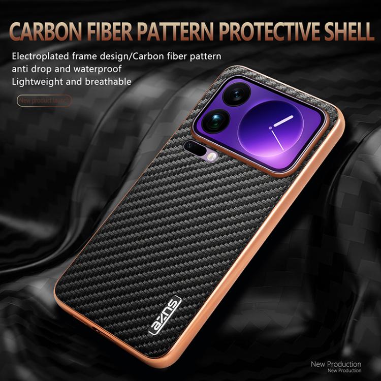 AZNS Electroplated Edge Carbon Fiber Texture Phone Case, For Xiaomi 17 Pro Max, For Xiaomi 17 Pro, For Xiaomi 17, For Xiaomi 15T Pro 5G, For Xiaomi 15T 5G, For Xiaomi 15 Ultra