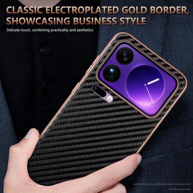 AZNS Electroplated Edge Carbon Fiber Texture Phone Case, For Xiaomi 17 Pro Max, For Xiaomi 17 Pro, For Xiaomi 17, For Xiaomi 15T Pro 5G, For Xiaomi 15T 5G, For Xiaomi 15 Ultra