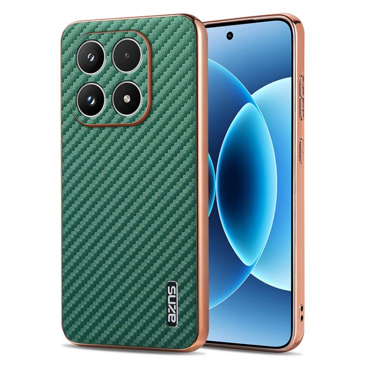 AZNS Electroplated Edge Carbon Fiber Texture Phone Case, For Xiaomi 17 Pro Max, For Xiaomi 17 Pro, For Xiaomi 17, For Xiaomi 15T Pro 5G, For Xiaomi 15T 5G, For Xiaomi 15 Ultra