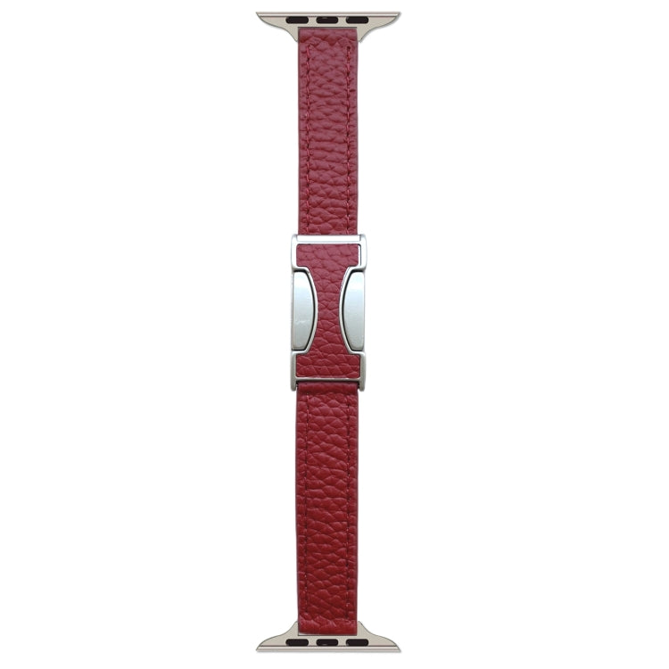 14mm Magnetic Buckle Litchi Leather Watch Band, For Apple Watch 46mm / 49mm / 45mm / 44mm, For Apple Watch 42mm / 41mm / 40mm / 38mm