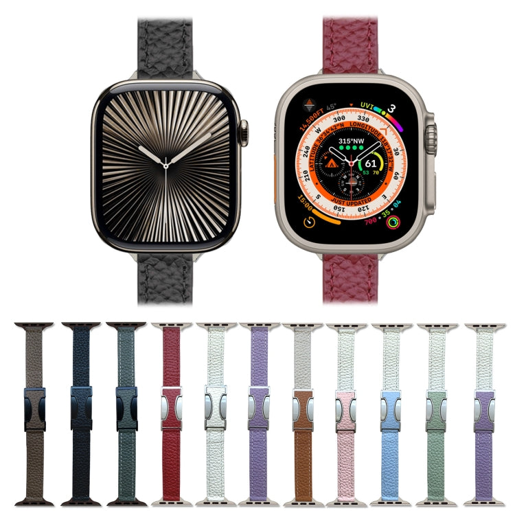 14mm Magnetic Buckle Litchi Leather Watch Band, For Apple Watch 46mm / 49mm / 45mm / 44mm, For Apple Watch 42mm / 41mm / 40mm / 38mm