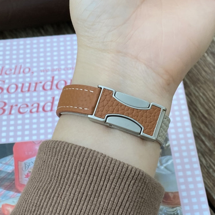 14mm Magnetic Buckle Litchi Leather Watch Band