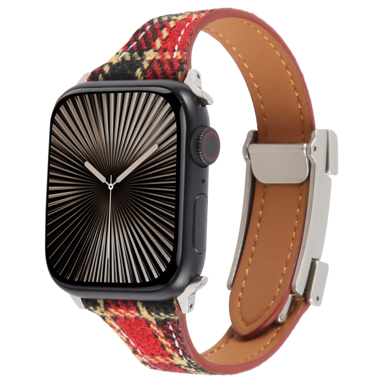 Slim Magnetic Buckle Napped Fabric Leather Watch Band, For Apple Watch 46mm / 49mm / 45mm / 44mm, For Apple Watch 42mm / 41mm / 40mm / 38mm