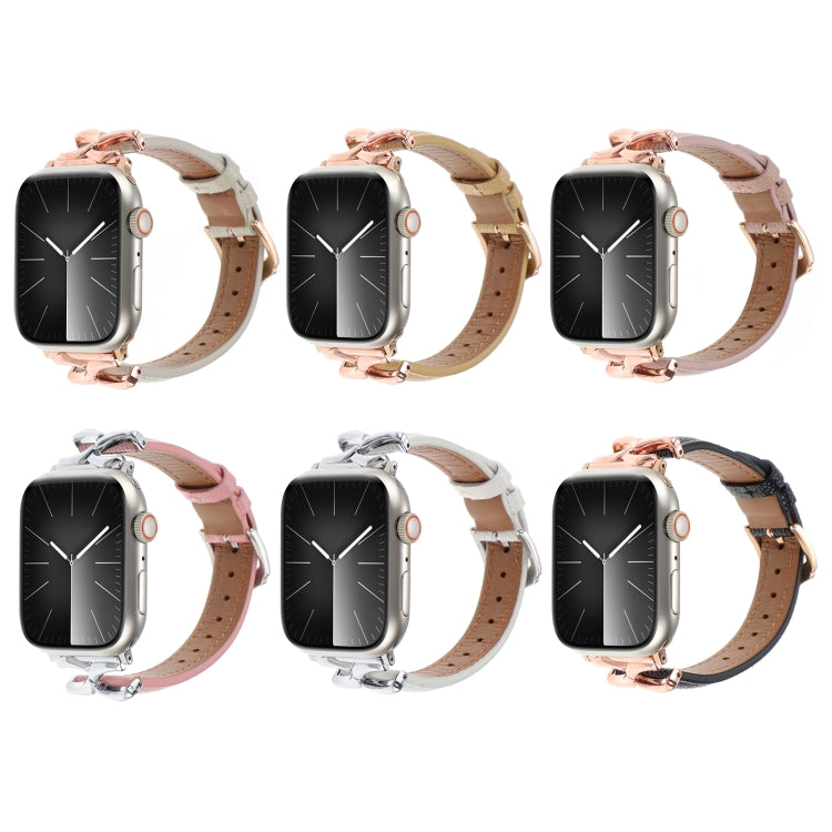 X-shaped Buckle Genuine Leather Watch Band, For Apple Watch 46mm / 49mm / 45mm / 44mm, For Apple Watch 42mm / 41mm / 40mm / 38mm