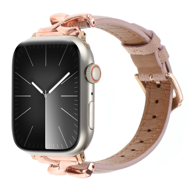 X-shaped Buckle Dot Texture Genuine Leather Watch Band, For Apple Watch 46mm / 49mm / 45mm / 44mm, For Apple Watch 42mm / 41mm / 40mm / 38mm