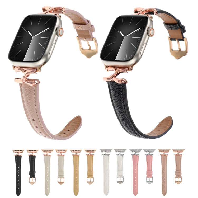 X-shaped Buckle Dot Texture Genuine Leather Watch Band, For Apple Watch 46mm / 49mm / 45mm / 44mm, For Apple Watch 42mm / 41mm / 40mm / 38mm