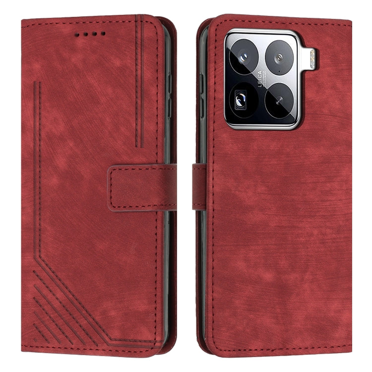 Skin Feel Stripe Pattern Leather Phone Case with Lanyard