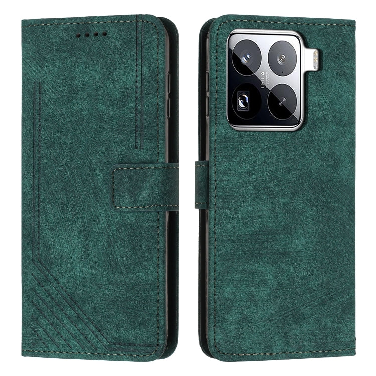 Skin Feel Stripe Pattern Leather Phone Case with Lanyard