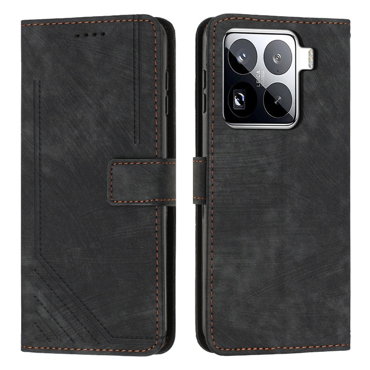 Skin Feel Stripe Pattern Leather Phone Case with Lanyard