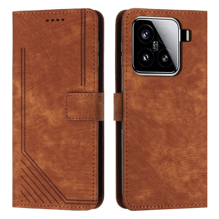 Skin Feel Stripe Pattern Leather Phone Case with Lanyard