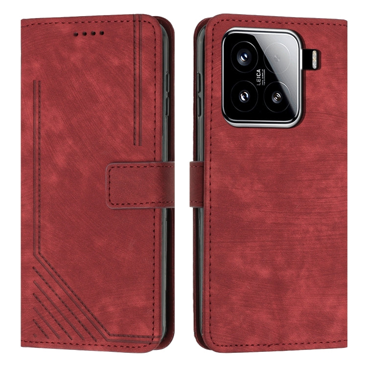 Skin Feel Stripe Pattern Leather Phone Case with Lanyard