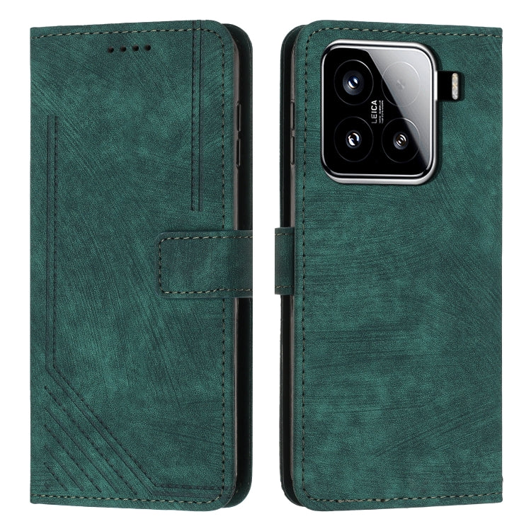 Skin Feel Stripe Pattern Leather Phone Case with Lanyard