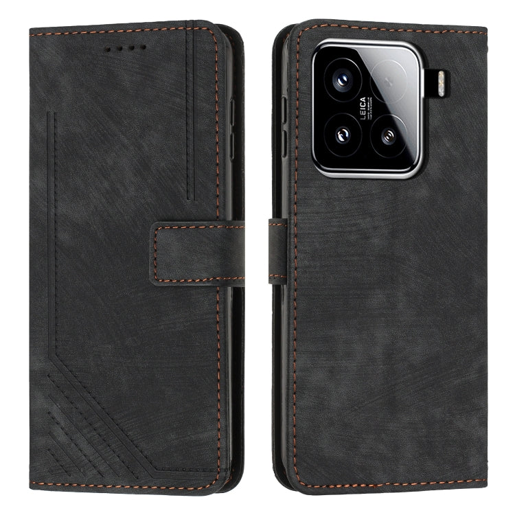 Skin Feel Stripe Pattern Leather Phone Case with Lanyard