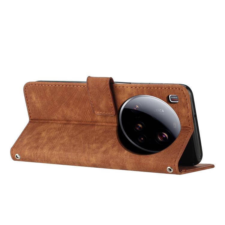 Skin Feel Stripe Pattern Leather Phone Case with Lanyard