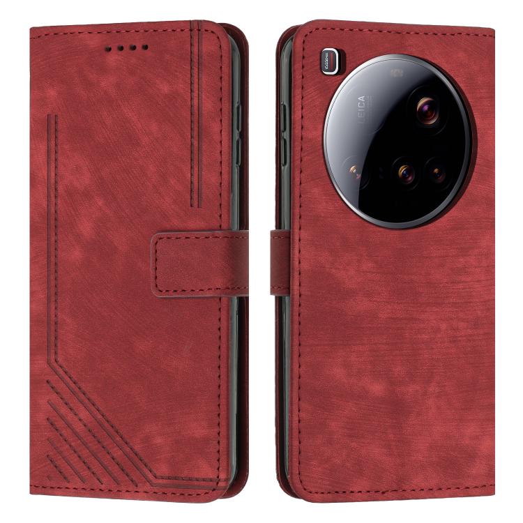 Skin Feel Stripe Pattern Leather Phone Case with Lanyard