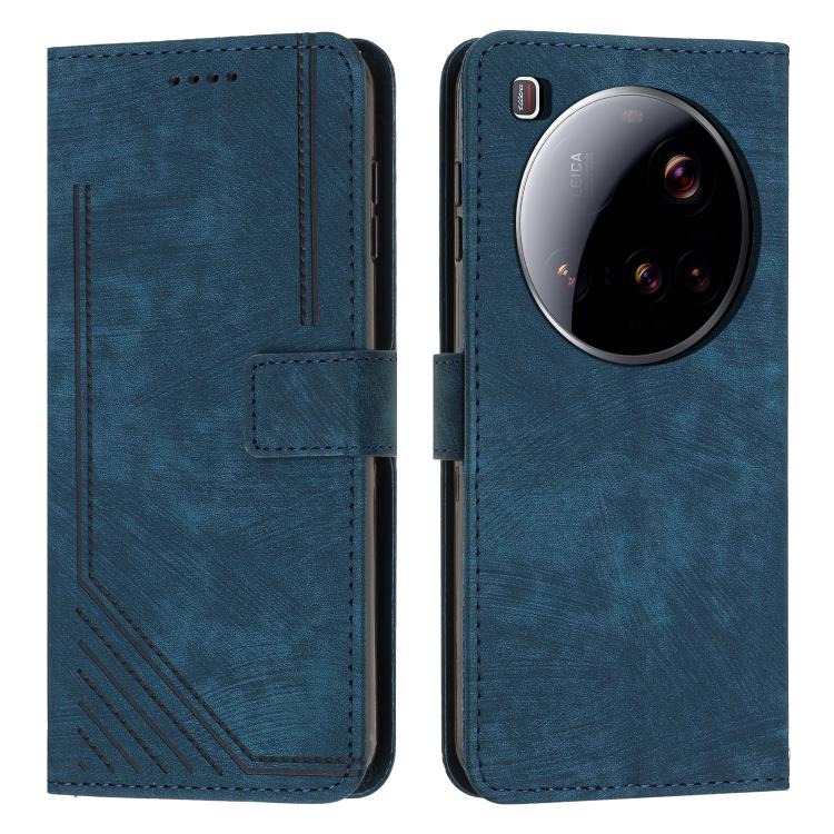 Skin Feel Stripe Pattern Leather Phone Case with Lanyard