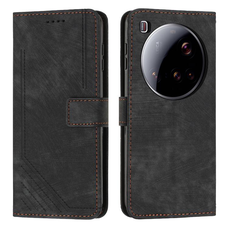 Skin Feel Stripe Pattern Leather Phone Case with Lanyard