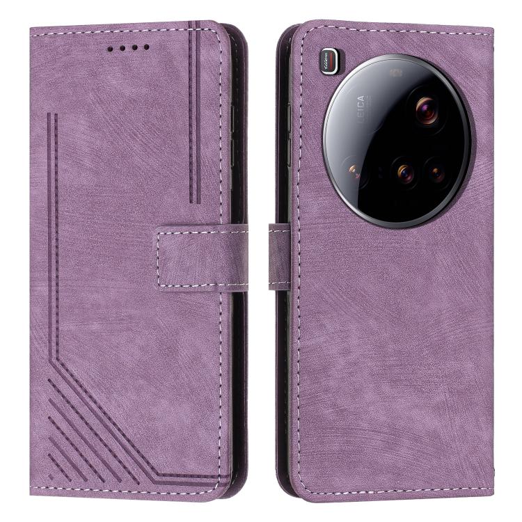 Skin Feel Stripe Pattern Leather Phone Case with Lanyard