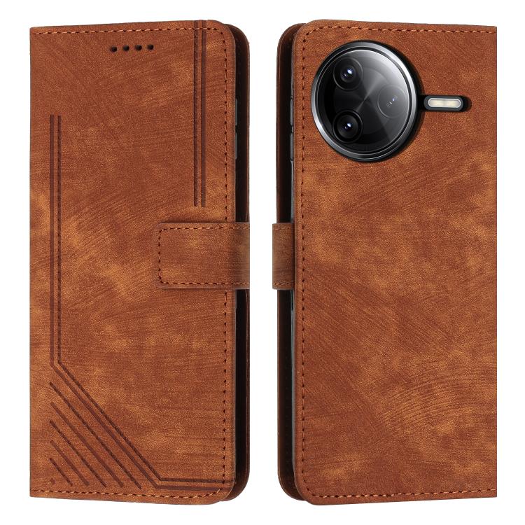 Skin Feel Stripe Pattern Leather Phone Case with Lanyard