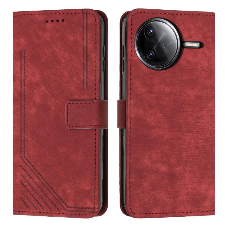 Skin Feel Stripe Pattern Leather Phone Case with Lanyard
