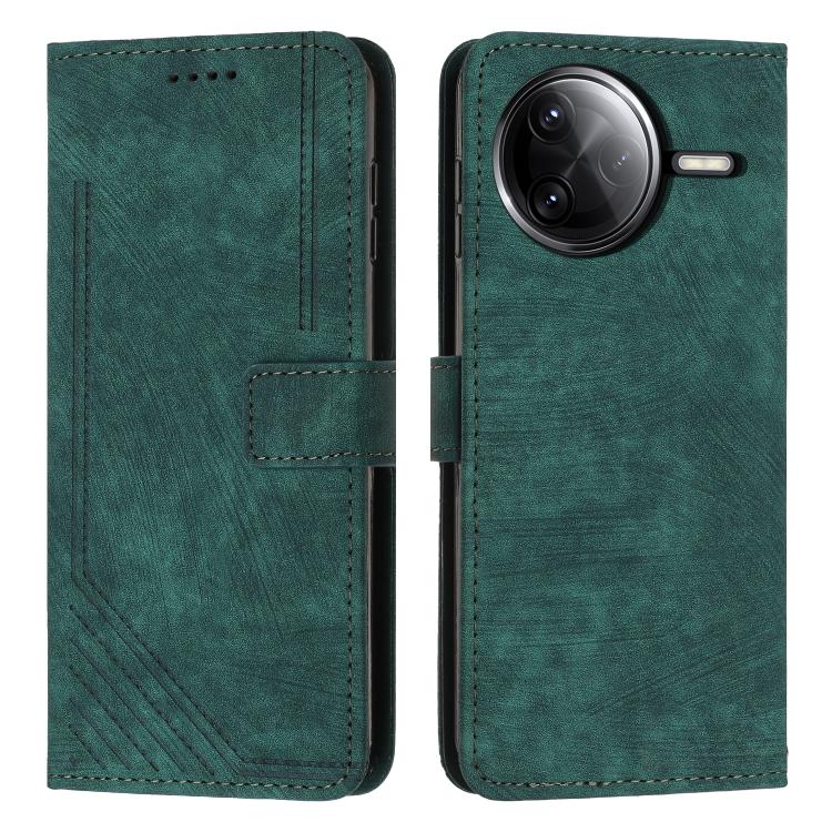 Skin Feel Stripe Pattern Leather Phone Case with Lanyard